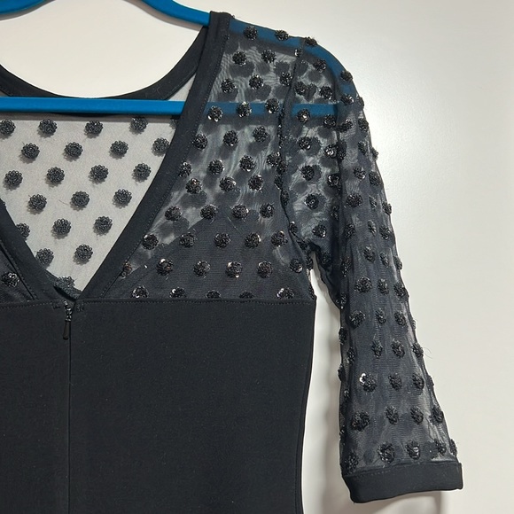 Topshop Black Mesh Sequin Polka Dot Bodycon Dress - Picture 10 of 14